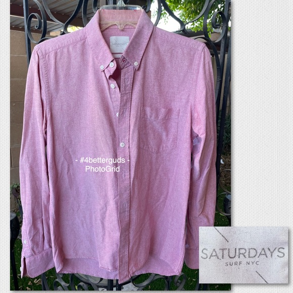 Saturdays Surf NYC Boucle Oxford Long Sleeve Button Front Cotton Shirt Red Small - Picture 15 of 15